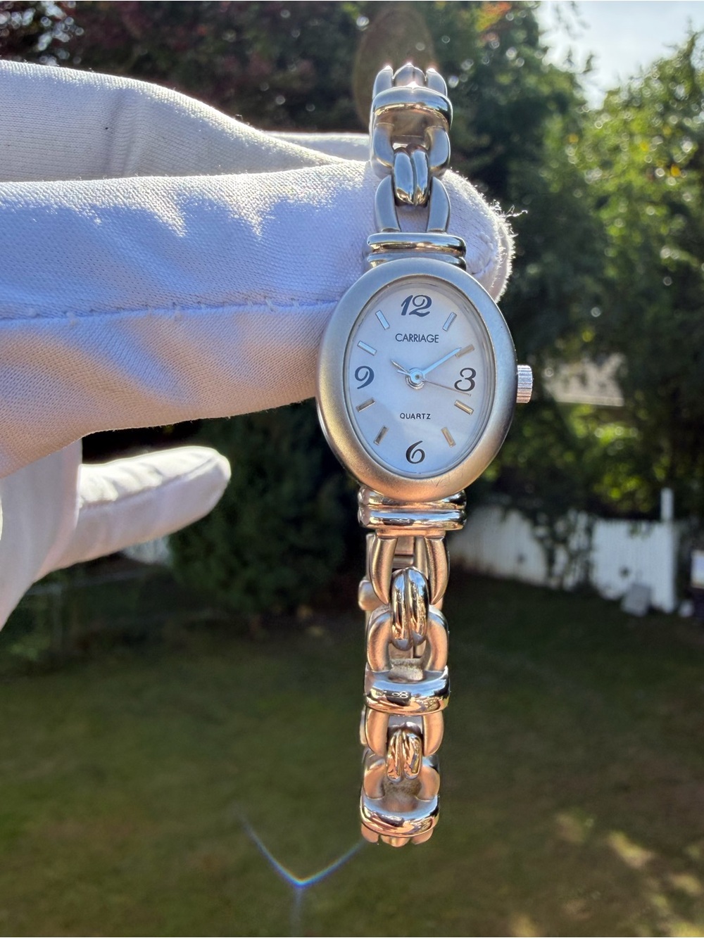Vintage Carriage by Timex Women's Oval Dress Watch Silver Tone Link Bracelet